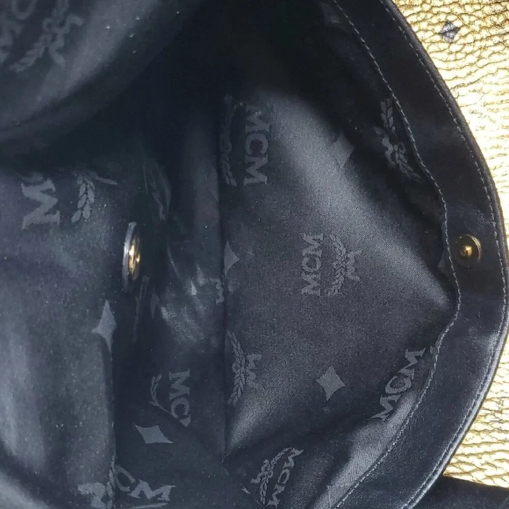 MCM Metallic Gold Weekend Duffle Duffel Coated Travel Bag Handbag